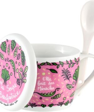 Bol à soupe en porcelaine « Soupe Bienfaitrice » avec couvercle et cuillère intégrée, Derrière la porte