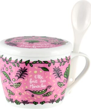 Bol à soupe en porcelaine « Soupe Bienfaitrice » avec couvercle et cuillère intégrée, Derrière la porte