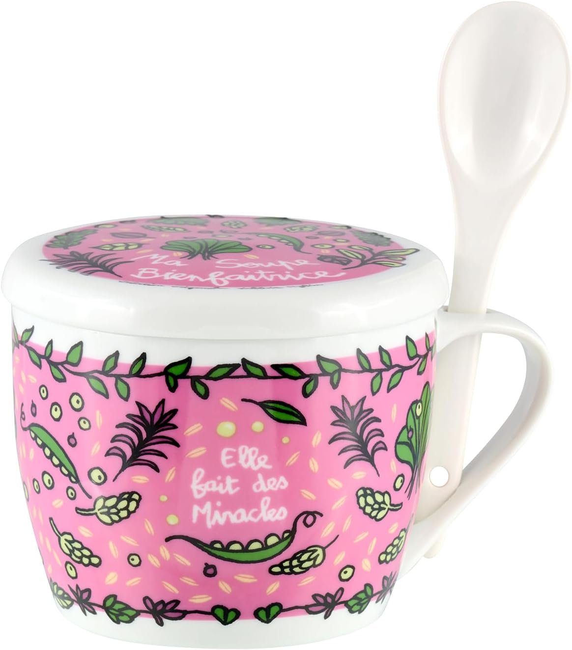 Bol à soupe en porcelaine « Soupe Bienfaitrice » avec couvercle et cuillère intégrée, Derrière la porte