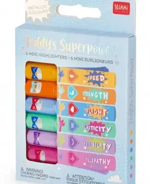 Lot de 6 mini surligneurs Le Super Pouvoir de Teddy, Legami