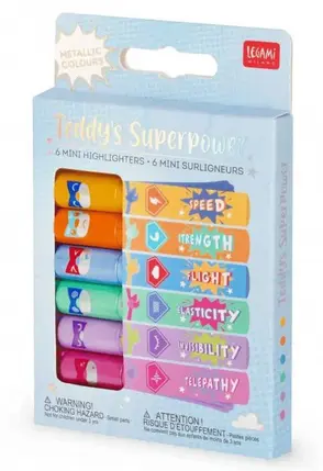 Lot de 6 mini surligneurs Le Super Pouvoir de Teddy, Legami