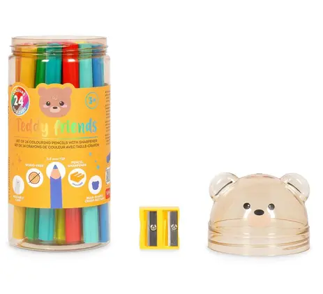 Set de 24 crayons de couleur avec taille-crayon Teddy Friends Teddy Bear, Legami