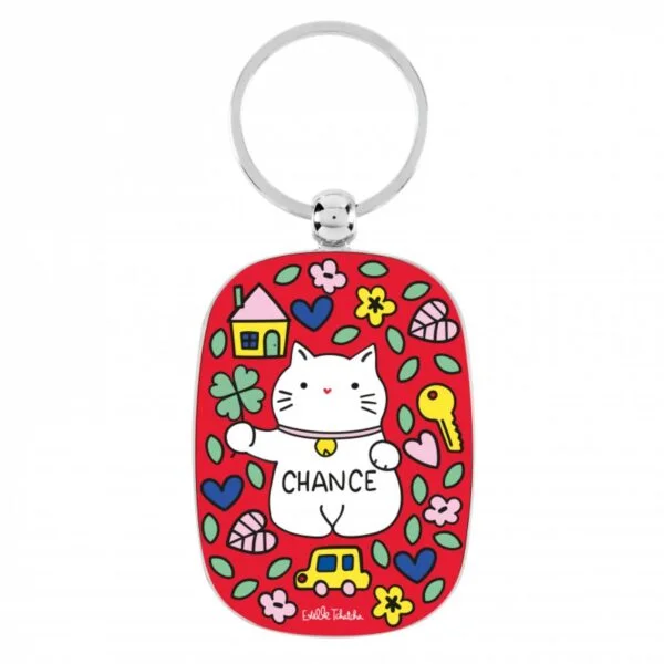 Porte-clés Chat bonheur rouge, Derrière la porte