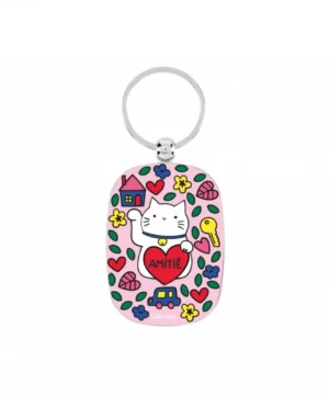 Porte-clés Chat bonheur rose