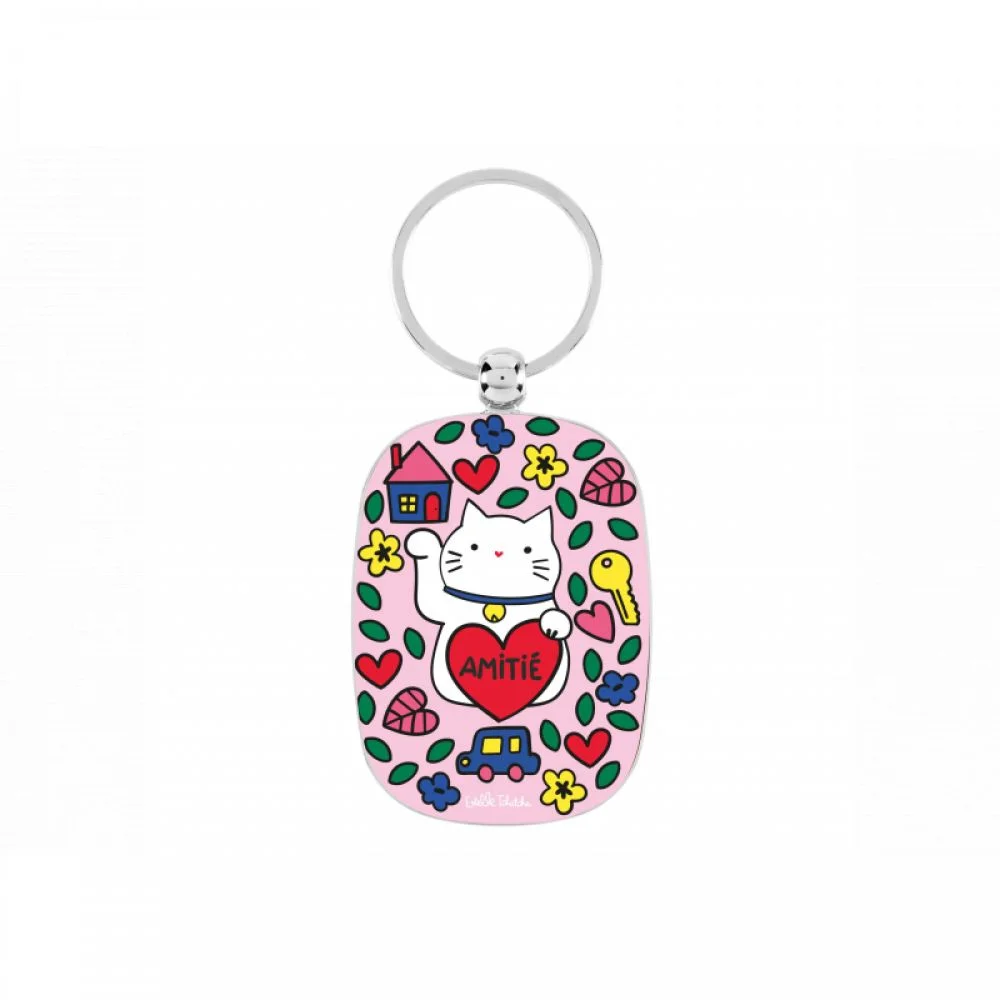 Porte-clés Chat bonheur rose