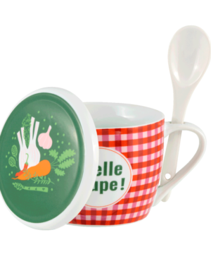 Alternative view of Bol à soupe en porcelaine « Quelle Soupe » avec couvercle et cuillère intégrée, Derrière la porte