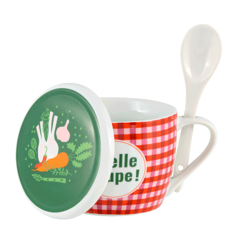 Bol à soupe en porcelaine « Quelle Soupe » avec couvercle et cuillère intégrée, Derrière la porte – Image 2