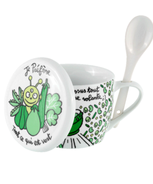 Alternative view of Bol à soupe en porcelaine « Soupe aux Choux » avec couvercle et cuillère intégrée, Derrière la porte
