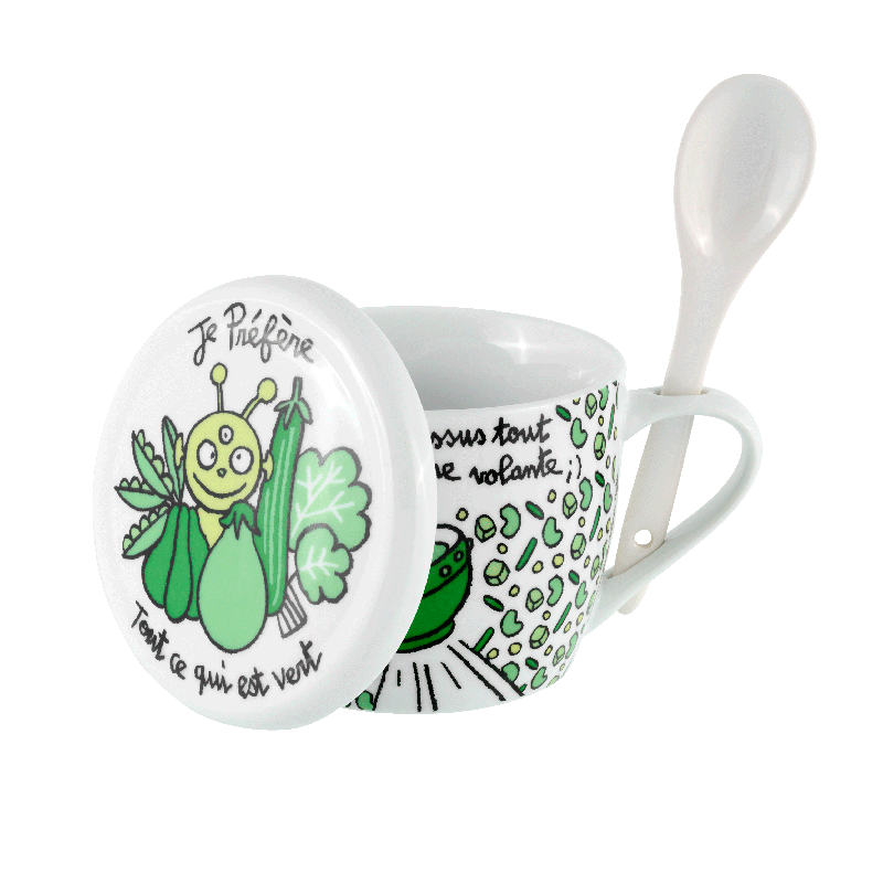 Bol à soupe en porcelaine « Soupe aux Choux » avec couvercle et cuillère intégrée, Derrière la porte – Image 2