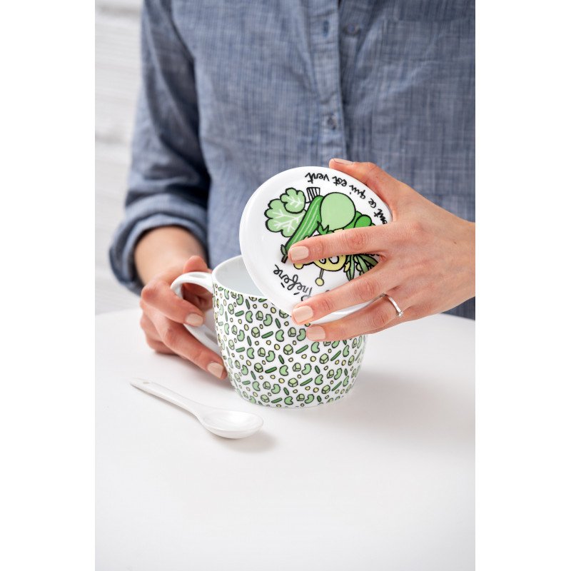 Bol à soupe en porcelaine « Soupe aux Choux » avec couvercle et cuillère intégrée, Derrière la porte – Image 3