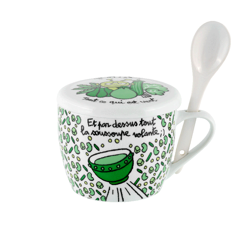 Bol à soupe en porcelaine « Soupe aux Choux » avec couvercle et cuillère intégrée, Derrière la porte