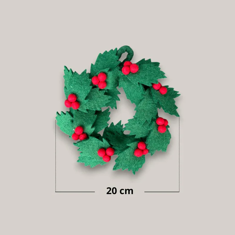Petite Couronne de Noël avec Houx en Feutrine 20 cm, New Heidi – Image 3