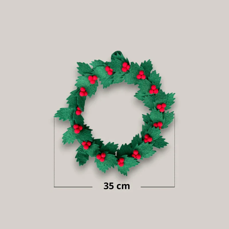 Grande Couronne de Noël avec Houx en Feutrine 35 cm, New Heidi – Image 2