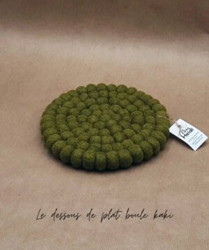 Dessous de Plat Boules en Laine Feutrée Kaki, New Heidi