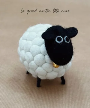Grand Mouton Boule Tête Noire en Laine Feutrée 12 cm, New Heidi