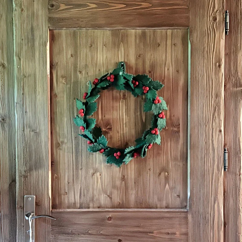 Grande Couronne de Noël avec Houx en Feutrine 35 cm, New Heidi