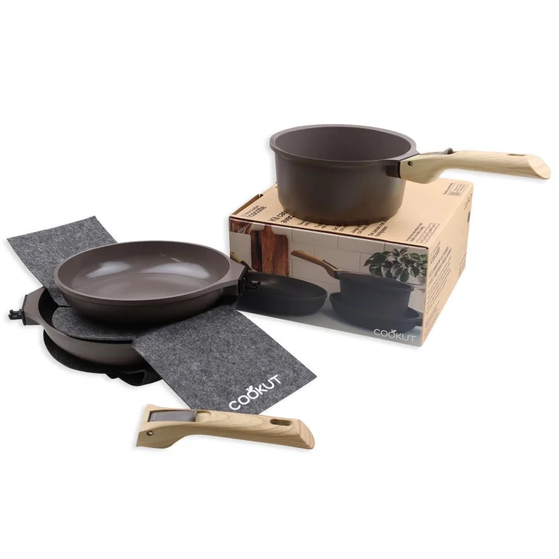L'Incroyable Kit poêles et casseroles à poignée amovible Moka, Cookut