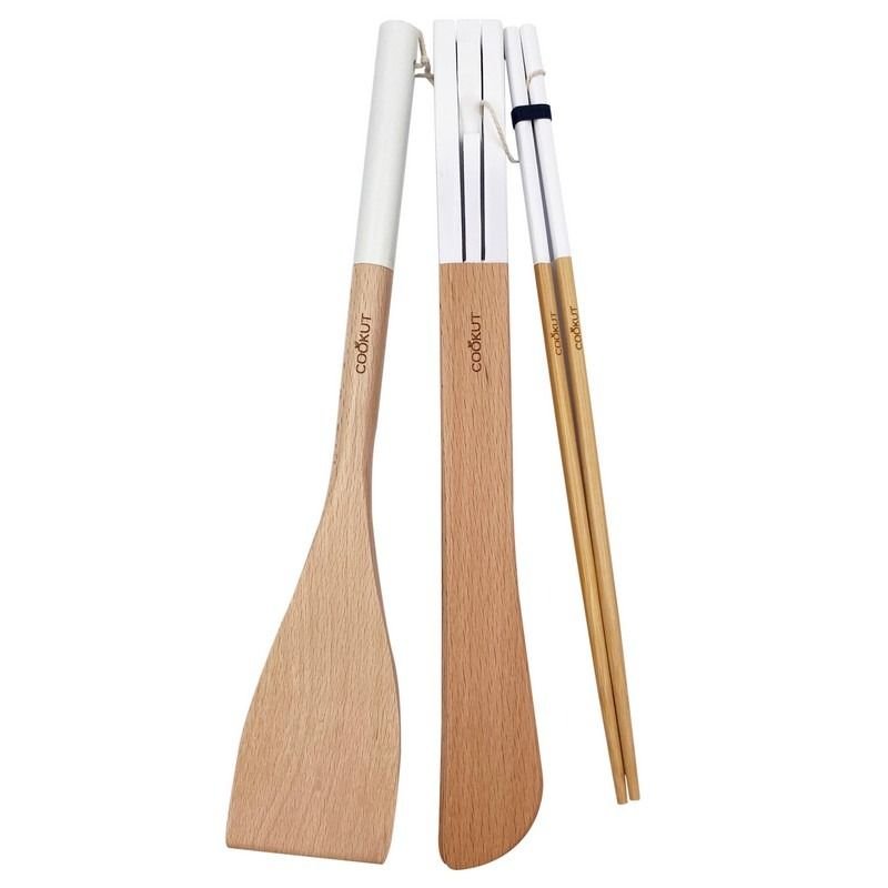 Set d'ustensiles en bois Polaire Baguettes, spatule et pince, Cookut