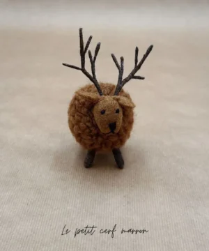 Petit Cerf Marron Boule Décoratif en Laine Feutrée 7,5 cm, New Heidi