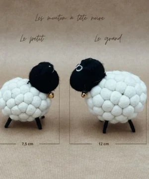 Alternative view of Grand Mouton Boule Tête Noire en Laine Feutrée 12 cm, New Heidi