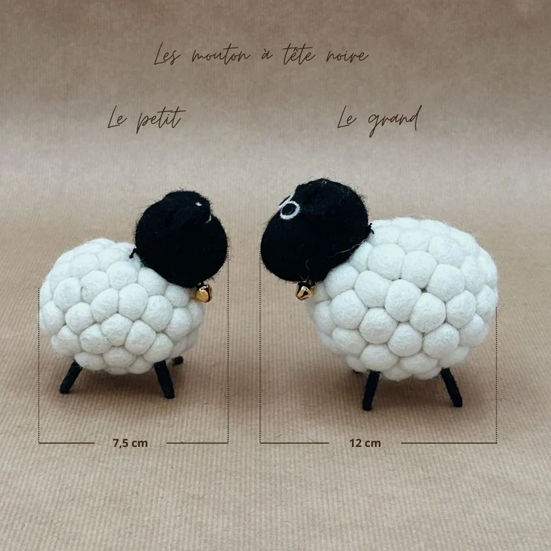 Grand Mouton Boule Tête Noire en Laine Feutrée 12 cm, New Heidi – Image 2