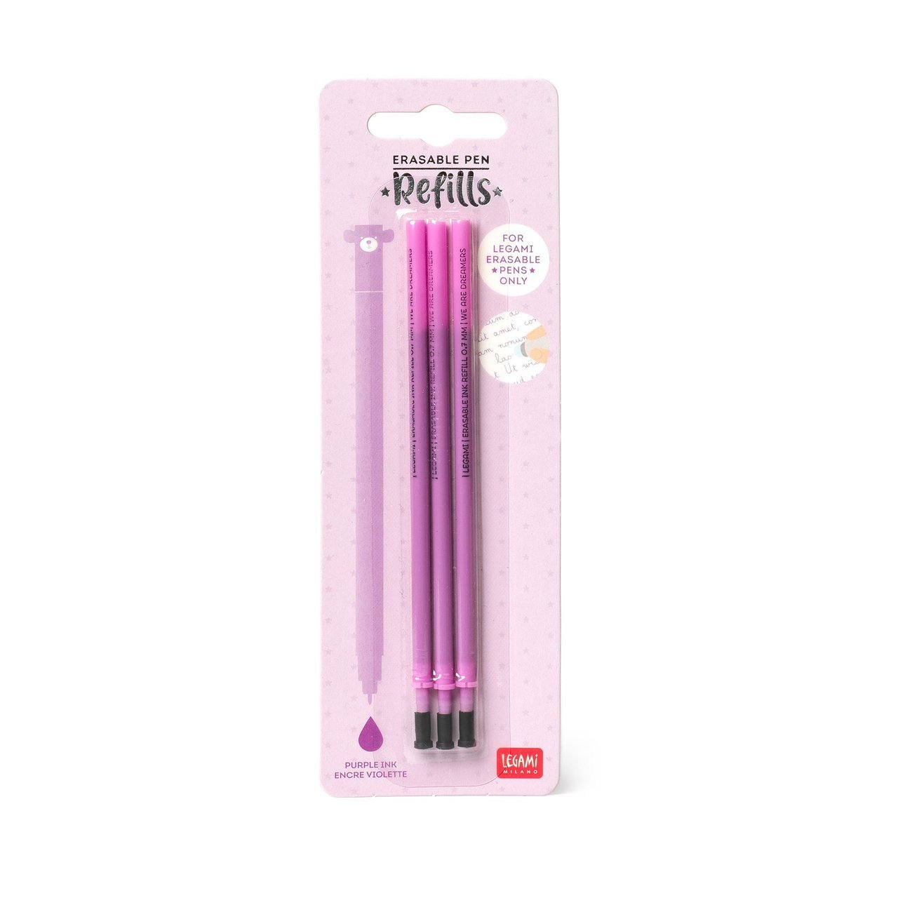Lot de 3 Recharges pour Stylo à Encre Gel Effaçable Violet, Legami