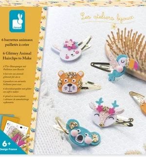 6 Barrettes Animaux Pailletées à Créer, Janod