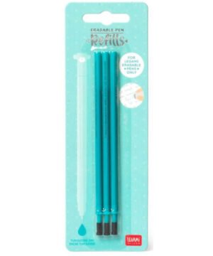Lot de 3 Recharges pour Stylo à Encre Gel Effaçable Turquoise, Legami