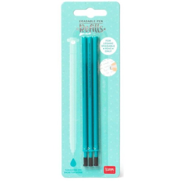 Lot de 3 Recharges pour Stylo à Encre Gel Effaçable Turquoise, Legami