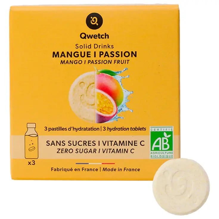Solid Drinks Mangue-Passion Bio – 3 Pastilles d’Hydratation, Qwetch