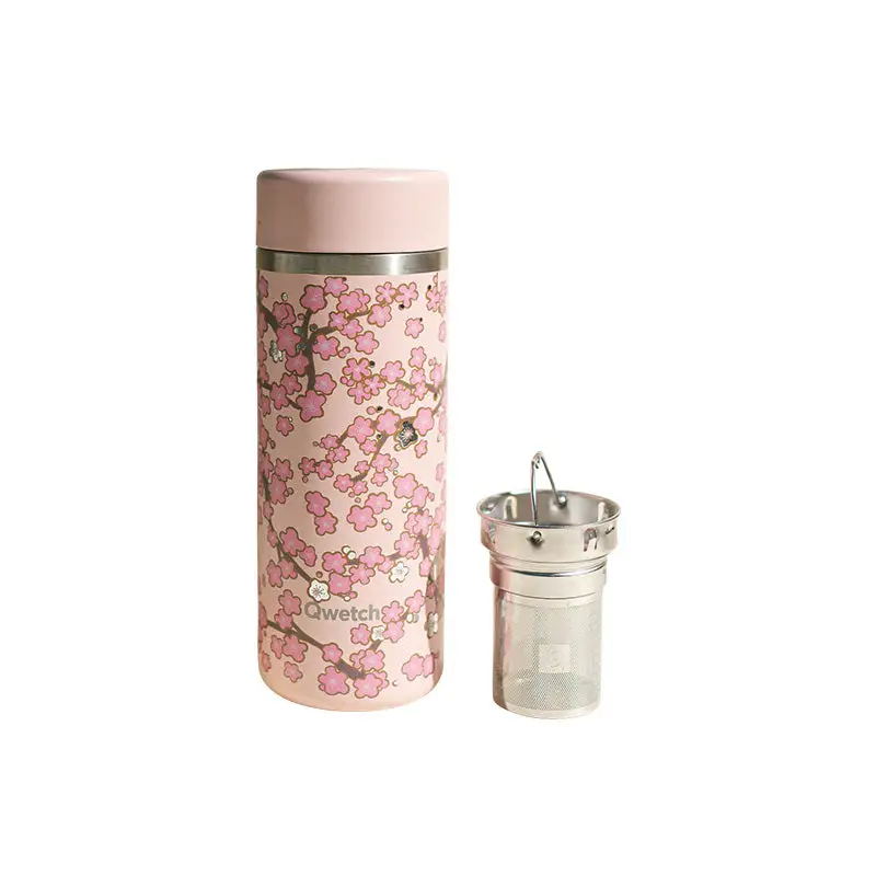 Théière Isotherme Flowers Pastel Rose 400 ml avec Infuseur Inox, Qwetch