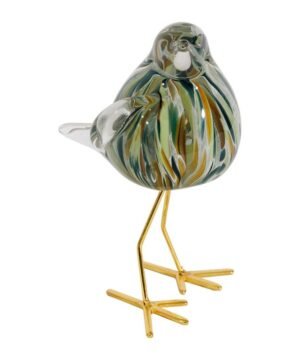 Déco Moineau Serin Émeraude Vert Doré H15,5 cm, Yliades