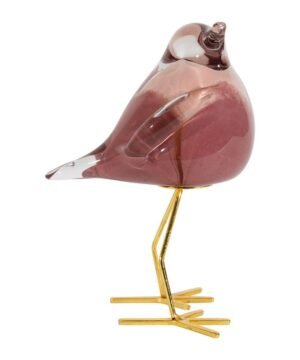 Déco Moineau Serin Rose Doré 10,5 x 8,5 x H15,5 cm, Yliades