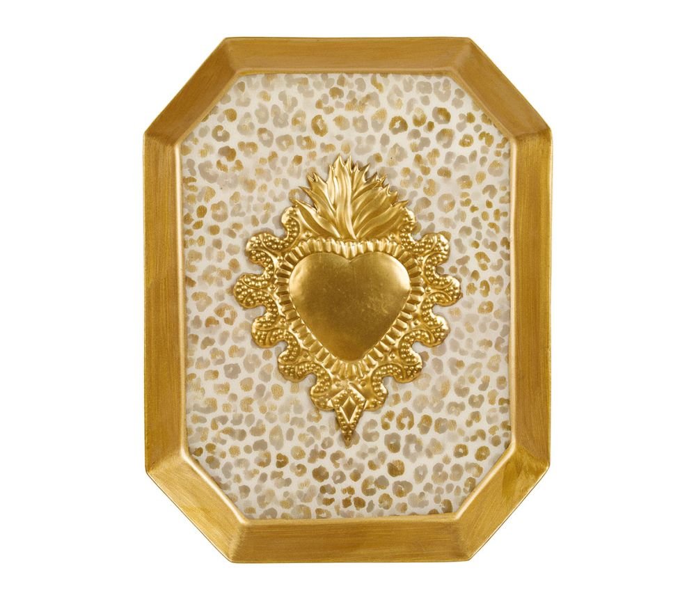 Décoration Murale Cœur Aureol Brun Ivoire Doré 20 x 26,5 cm, Yliades