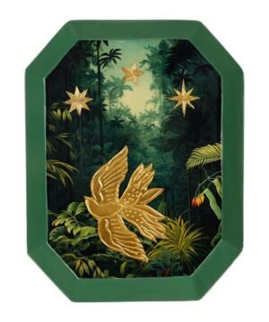 Décoration Murale Oiseau Aureol Vert Foncé Doré 20 x 26,5 cm, Yliades