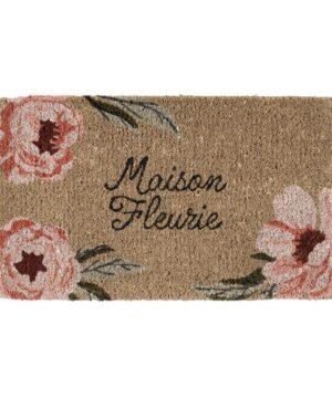 Paillasson Maison Fleurie Naturel Rose 73 x 43 cm, Yliades