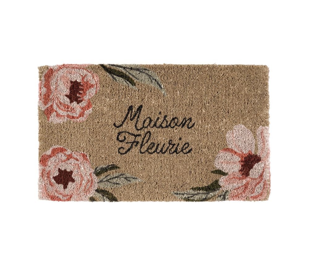 Paillasson Maison Fleurie Naturel Rose 73 x 43 cm, Yliades