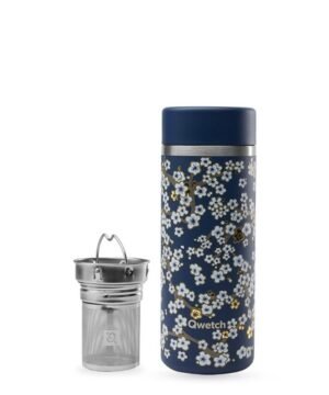 Théière Isotherme Flowers Bleu Nuit 400 ml avec Infuseur Inox, Qwetch
