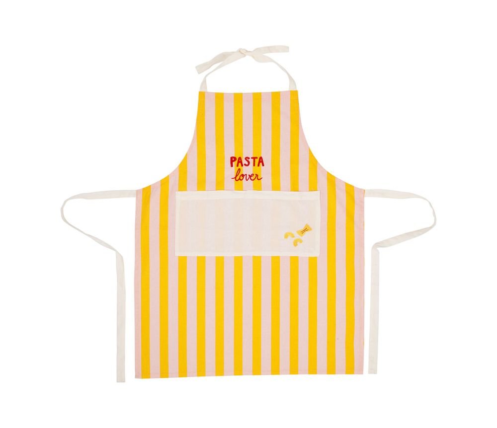 Tablier Brodé Kitchfun Jaune Rose 73 x 90 cm, Yliades