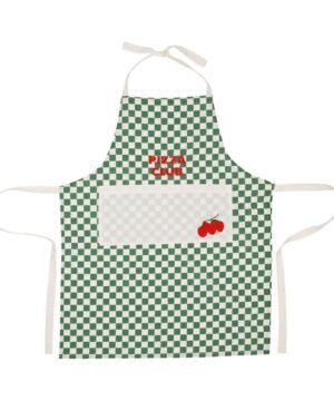 Tablier Brodé Kitchfun Vert Écru 73 x 90 cm, Yliades