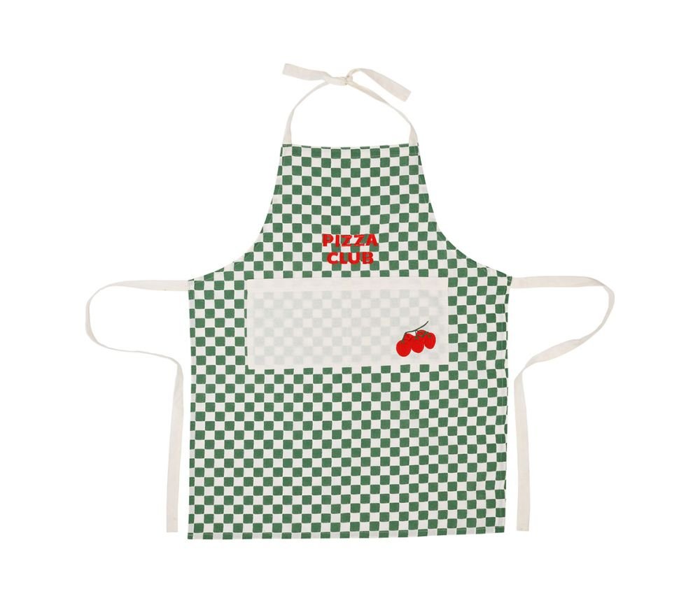 Tablier Brodé Kitchfun Vert Écru 73 x 90 cm, Yliades