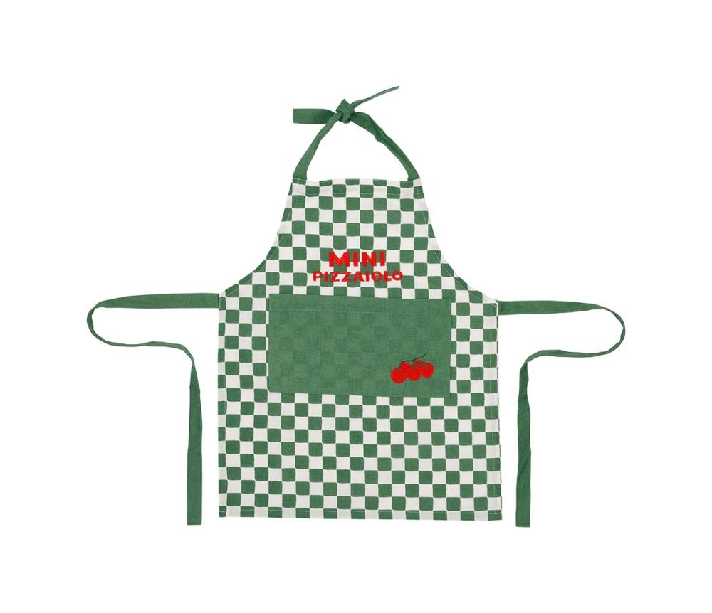 Tablier Enfant Brodé Kitchfun Vert Écru 46 x 55 cm, Yliades