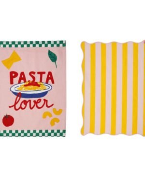 Lot de 2 Torchons Brodés Pasta Rose Jaune 50 x 70 cm, Yliades