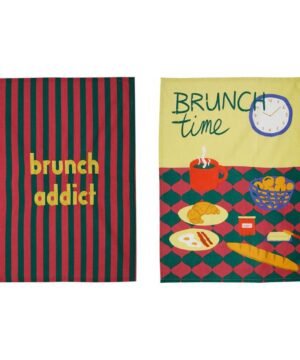 Lot de 2 Torchons Brunch Bordeaux Émeraude Jaune 50 x 70 cm, Yliades