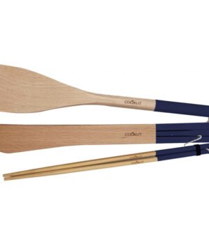 Set d’Ustensiles en Bois Myrtille – Spatule, Pince et Baguettes, Cookut