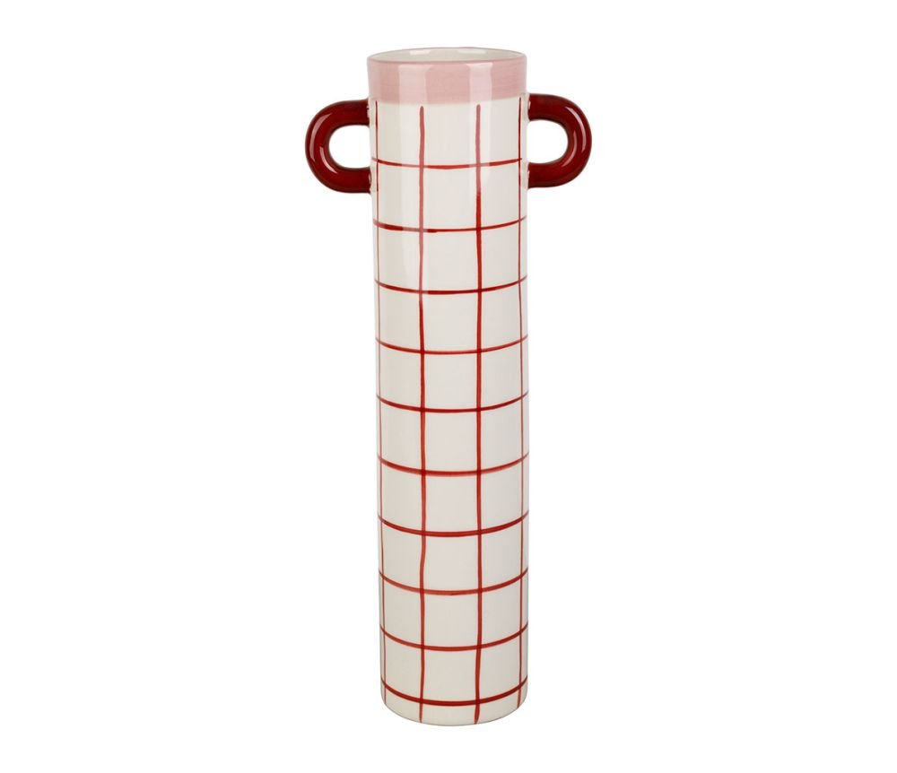 Vase 2 Anses Artist Rose Bordeaux 13 x 7,5 x H32,5 cm, Yliades
